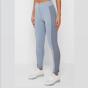 HIGH WAISTED PIPED FITNESS LEGGINGS - STEEL BLUE- YOGA, WORKOUT PANTS, SIZE S